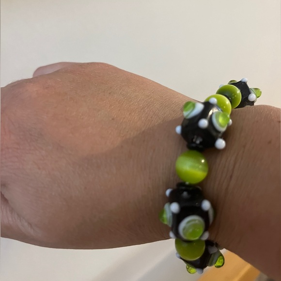 🌹 Lampwork Handcrafted Beads Bracelet Glass Art Artisan Mod Jewelry Alien Space - Picture 3 of 4